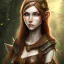 Placeholder: dungeons and dragons female elf druid, brown hair, brown eyes, pale skin, full body, realistic face