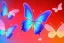 Placeholder:  gold background, rise of soft transparent blue and pink butterflies