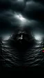 Placeholder: Mourning in dephts of ocean , a halo face with a smoky clouds and black batsin dark gloomy foggy background with very small dem light