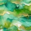 Placeholder: Alcohol ink art tile pattern. Vibrant, fantasy, delicate, ethereal. Sea. Shades of lime green, cyan, aqua, white. waves on shore. Background gold ink drip.