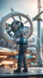 Placeholder: alien janitor operating futuristic wind turbine,bokeh like f/0.8, tilt-shift lens 8k, high detail, smooth render, down-light, unreal engine, prize winning