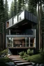Placeholder: Medium-sized house in the woods made from shipping containers, photorealistic