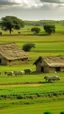 Placeholder: mud houses, farm land, farmers grazing