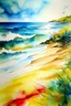 Placeholder: create colored cover paint,beach landscape ink with watercolor, design covers all the page,brilliant colors