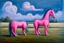 Placeholder: strange Big pink plastic horse.19th painting