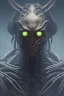 Placeholder: evil predator with crown, alien, brutal face, tron, head, bitcoin eyes, 8k, finely detailed, dark light, photo realistic, hr giger, cyberpunk