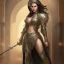 Placeholder: arab female warrior sexy black hair deep cleavage ornate metal armour silks