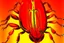 Placeholder: An orangish red fire elemental beetle painted by Andy Warhol