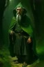 Placeholder: 1970's dark fantasy cover dnd style oil painting of an old herbalist hobo like hero using a dark green cloack with sport outfits with minimalist far perspective. Magazine.