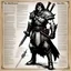 Placeholder: character concept sheet with AD&D statistics and characteristics, [photo by Kevin Eastman and Peter Laird] The Bloodreaver character class, power of blood that creates lights and smoky magic around, plus brutal strike