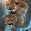 Placeholder: A painting of one angry cougar in full blue and white armor, Inka jungle background, highly detailed, digital painting, Artstation, concept art, matte, sharp focus, illustration, dramatic, Blizzard concept art