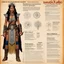 Placeholder: character concept sheet with AD&D statistics and characteristics, [photo from the TV series Sandokan (1976)] Frida Kahlo character as a barbarian queen