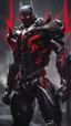 Placeholder: A close picture to Mix between symbiote and machine and batman in transformers cyborg with black metal and red details armor in solo leveling shadow art style with red details detailsis in fantasy world