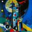 Placeholder: A dark blue tower with a balcony painted by Wassily Kandinsky