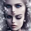 Placeholder: wonderfull german woman, curves, platinum long hair, hair covering one eye, ultradetailed fine art photo of a german, weet face portrait, snow flakes particles, 35 mm