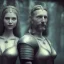 Placeholder: a cute smiling girl with her husband in medieval armor with a tattoo in her face, michelangelo style, steam punk, scary, horror, realistic, made in octane, cinematic, ultra-realistic, extremely detailed octane rendering, 8K, VRAY Super Real ar 2:3, dof photorealistic futuristic 50mm lens hard lighting dark gray tintype photograph, realistic lighting, sephia colors