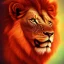 Placeholder: A beautiful portrait of a lion red green color scheme, high key lighting, volumetric light high details psychedelic background