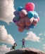 Placeholder: Ultra realistic clouds sky scene, medium shot view, portrait, sweet Childs, free jumping flying, trinkets, monster hair, jelly beans, balls, smile, happy, Wes Anderson style, inflatable color clothing, extreme, wind, clouds sea, 20,000 feet altitude, stratosphere, soft color, highly detailed, unreal engine 5, ray tracing, RTX, lumen lighting, ultra detail, volumetric lighting, 3d, finely drawn, high definition, high resolution.