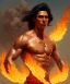 Placeholder: native american warrior, long black hair, dancing on top of fire, big muscles, loincloth, shirtless, 8k resolution concept art portrait by Greg Rutkowski