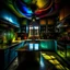 Placeholder: dramatic colorful surrealism gothic kitchen remodeling oil acrylic fully equipped artistic Wide angle view