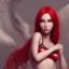 Placeholder: beautiful woman, red hair, crop top, mini skirt