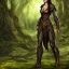 Placeholder: dungeons and dragons, female wood elf, druid, brown hair, brown eyes, full body, realistic face, short hair, large nose, closed mouth, leather armor, dark skin, one person