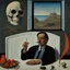 Placeholder: cover art surrealist painting called 'today I am thinking about death by dali and picasso and magritte and Breughel