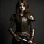 Placeholder: pretty girl, age 25, brown hair, black skin, european, armour, full-body