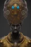 Placeholder: black male African alien, cracks in the head, wicked, Asian eyes, crown, blood, 8k, finely detailed, photo realistic, Boris Vallejo style turquoise skull head gold dragon space alien rain skeleton gold tooth silver helmet silver space suit spaceships