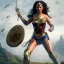 Placeholder: Wonder woman fighting a giant insect, futuristic design, a paradise in background, close-up face, geometric armor, female face, 3d unreal engine, black face, close up armor, church detail, lovely face