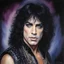 Placeholder: Paul Stanley Facial Portrait, dark, multicolored watercolor stained wall in the background, oil painting in the art style of Boris Vallejo, 32k UHD, Hyper realistic, photorealistic, realistic, sharp, highly detailed, professional quality, beautiful, awesome, majestic, superb, trending on artstation