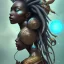 Placeholder: sango fantasy, fantasy magic, intricate, sharp focus, illustration, highly detailed, digital painting, concept art, matte, masterpiece head sexy view black African beauty black afro hair space lady turquoise carp skin African one head space journey spaceship explosion