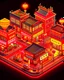 Placeholder: cute isometric china town, cutaway box, traditional, night lights, neon sign, hanging lanterns, electric posts with lamps, old taxis. highly detailed, made with blender, promotional brochure