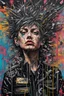 Placeholder: Ultra detailed medium portrait painting of chaos showing anxiety , no air, tight, torn up punk poster, broken circuitry background, matrix effects, punk visual art, punk art aesthetic, graffiti art, pop surrealism, collage art, cluttered paint glitches