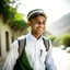 Placeholder: School student, school uniform, Omani, smiling slightly, from behind, school, students, morning, sun