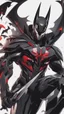 Placeholder: A close picture to Mix between transformers and batman and symbiote venom in solo leveling shadow art style with red details detailsis in fantasy world