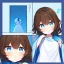 Placeholder: Clear focus, High resolution, A anime kid, cute, rough line skecth, star around kid, sparkling eyes, medium fluffy brown hair, blue sparkling eyes, 1girl (solo), wearing a blue snow cloak and a white shirt, comic with 1girl (solo), winter background, lots of dialoge