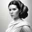 Placeholder: stunning half-body-portrait photo of princess leia from Star Wars played by Carrie Fisher, wlop, artgerm, akihiko yoshida, and liang xing, detailed face, doe eyes, intricate hair style, symmetrical eyes, trending on artstation, highly detailed, white dress, dynamic pose, intricate outfit, space ship and galaxy background