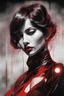 Placeholder: a black and red portrait of a woman's face, neon horror, air brush painting by Hajime Sorayama and Dan Hillier, cgsociety, dark erotica, avant garde gothic androgynous, mixed media, dystopian art, cosmic art, analog horror, nightmarefuel, hauntingly beautiful, beautifully ominous, sharp and razor focused in stunning HD, world class art, unique, modern masterpiece, exceptional, exquisite, dark fantasy, grime, neoism, apocalypse art, calotype