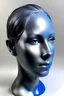 Placeholder: Full rubber female face with rubber effect in all face with grey and long holographic hair sponge rubber