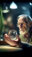 Placeholder: portrait of confused old man holding a glass bowl in glass nursery studying his own beaks and claws, bokeh like f/0.8, tilt-shift lens 8k, high detail, smooth render, down-light, unreal engine, prize winning