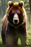 Placeholder: Druid character, young man, bear ears, brown hair, long hair, wild hair, yellow eyes, scars on body, animal hide armor, waist up portrait, 4k resolution, intricate details, ornate details, soft lighting, vibrant colors, retroanime, masterpiece, natural background, fae