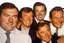 Placeholder: a photo of 5 men in their 30s, antique photo, add background, hand on some shoulders