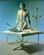 Placeholder: human body, universe-like complex surgical instruments mixed with human body-like table,symbolism,surrealism,minimalism,Painting By Adrian Ghenie, Rene Magritte, Salvador Dali, Lucian Freud