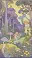 Placeholder: A light purple kingdom with fairies and mushrooms designed in ancient Greek pottery painted by Paul Ranson