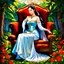 Placeholder: Stained Glass Art Nouveau art style A beautiful as a model asian woodland elf princess who looks like a young Lucy Liu seated on a throne surrounded by poppies and marijuana leaves in a mystical forest, photo-realistic