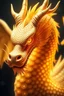 Placeholder: a realistic portrait of a majestic japanese gold dragon with luminous scales that glow softly like molten gold. Her eyes are warm and wise, and her wings shimmer with radiant light.