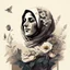 Placeholder: woman, life, freedom, Iran hand-drawn digital art, muted tones, flowers everywhere, REALISTIC