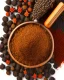 Placeholder: spices whole Black pepper seeds. Realistic photo. HD. Glowing. 3d style