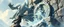 Placeholder: epic fantasy illustration, ice giant throwing pushing marble stone sculpture into wall
